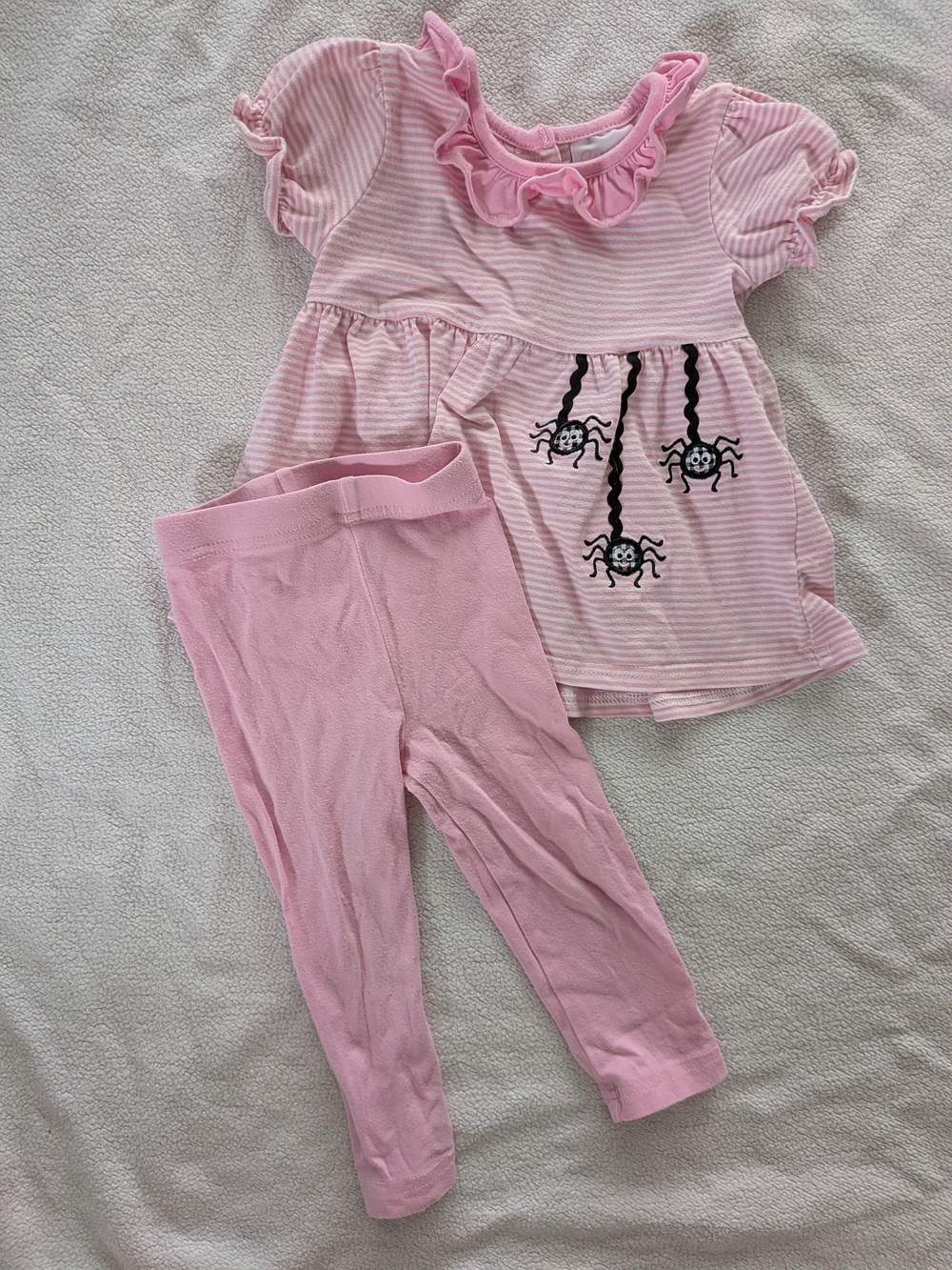 Stitchy Fish Pink Ruffle Spider Top & Pink Leggings Kids Halloween Fall